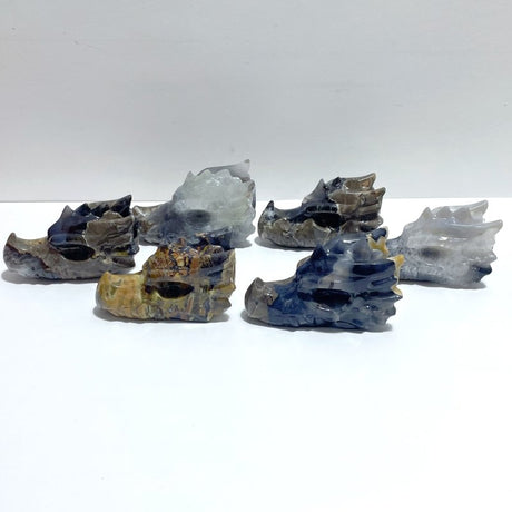 6 Pieces Volcanic Agate Dragon Head Carving(UV - Reactive) - Wholesale Crystals