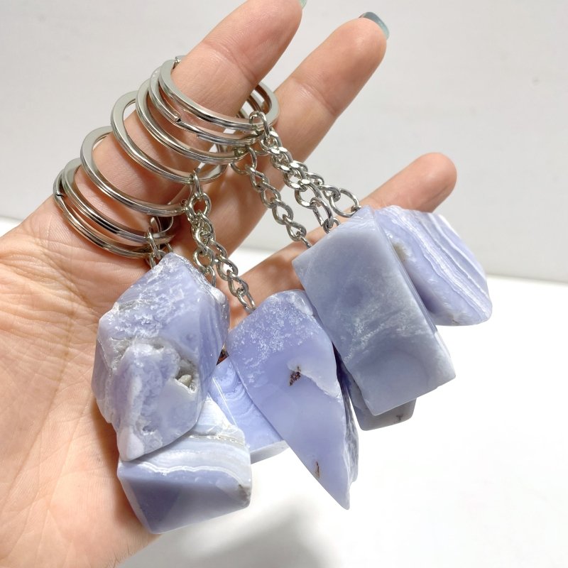 6 Types Raw Stone Keychain Wholesale Blue Lace Agate Black Sunstone - Wholesale Crystals