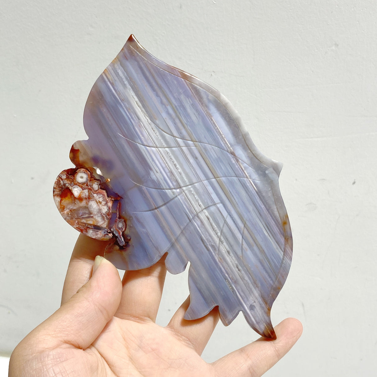 Beautiful Symmetric Agate Butterfly Wing Carving With Stand