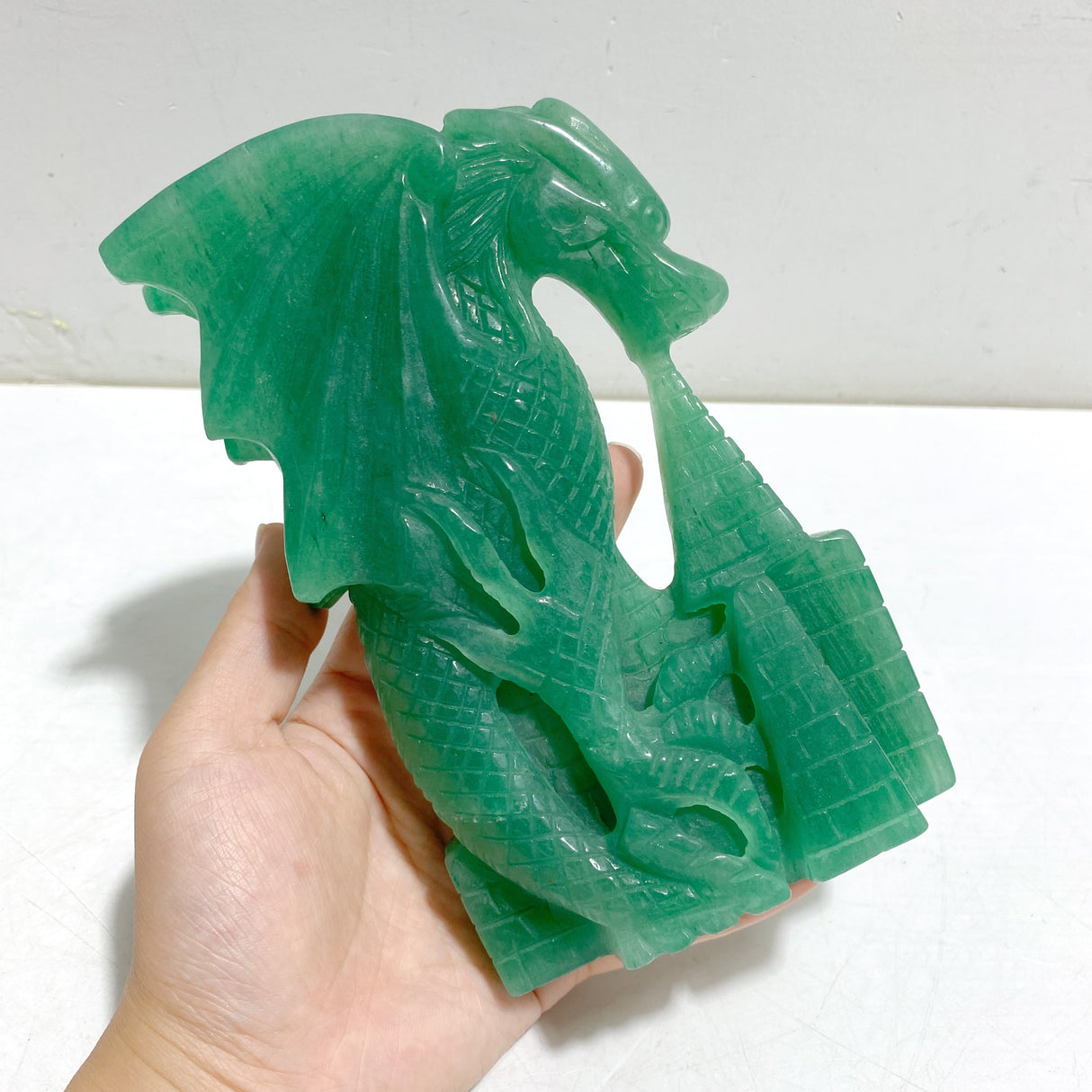 Green Aventurine Flying Dragon Castle Carving #4