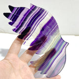 Beautiful Rainbow Fluorite Symmetry Owl Wing Carving With Stand