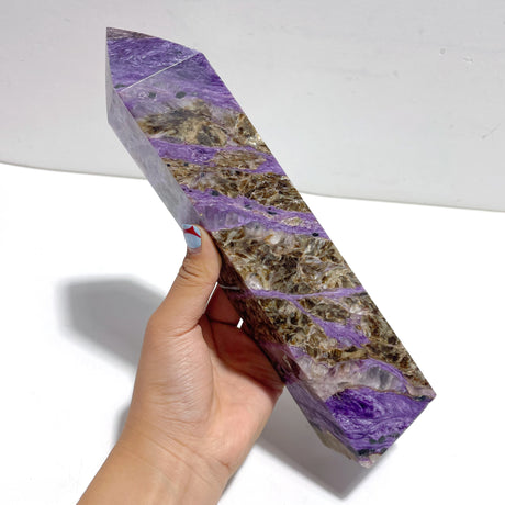 Unique Charoite Four-sided Tower For Collection #A04