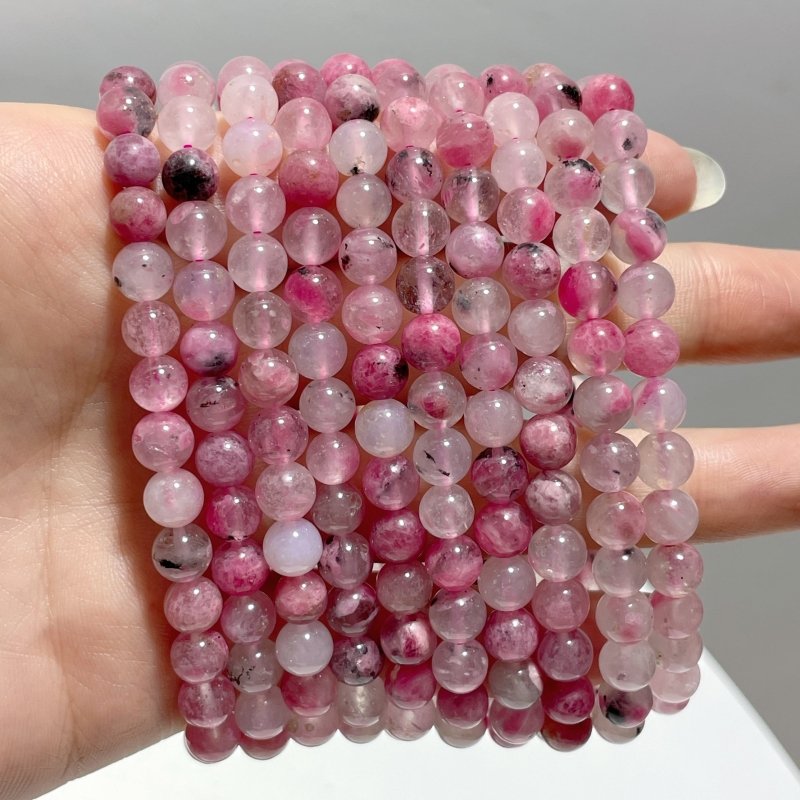 6mm Pink Rhodonite Mixed Quartz Bracelets Wholesale - Wholesale Crystals