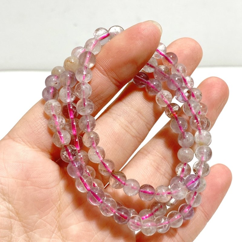 6mm White Garden Quartz 3 - Loop Bracelets Wholesale Closeout - Wholesale Crystals
