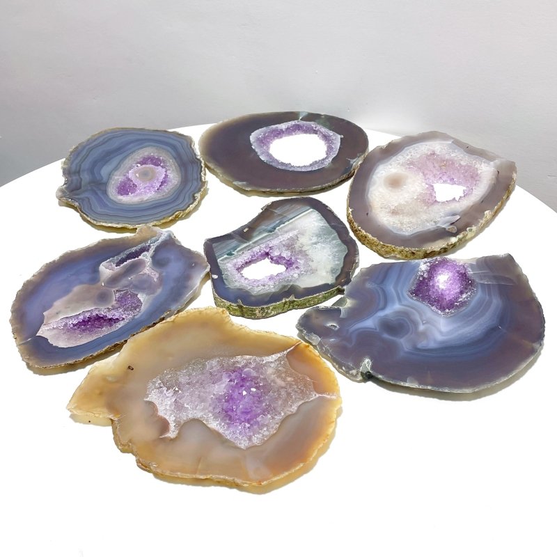 7 Pieces Beautiful Large Geode Amethyst Mixed Agate Slabs - Wholesale Crystals