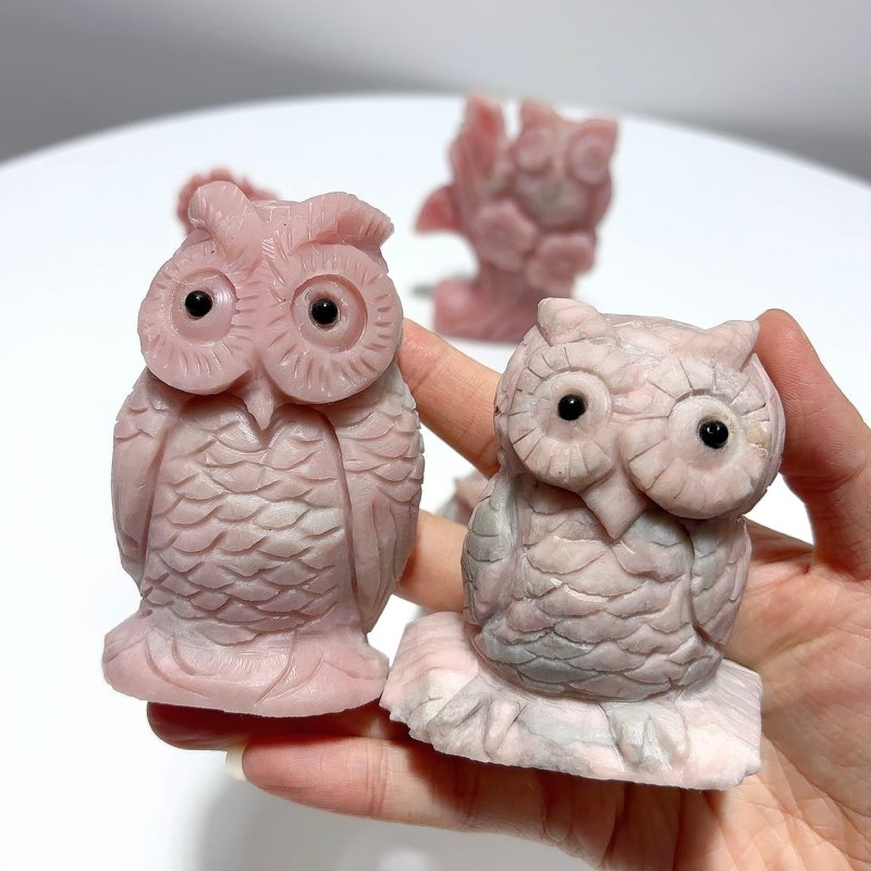 7 Pieces Cute Pink Opal Owl Carving - Wholesale Crystals