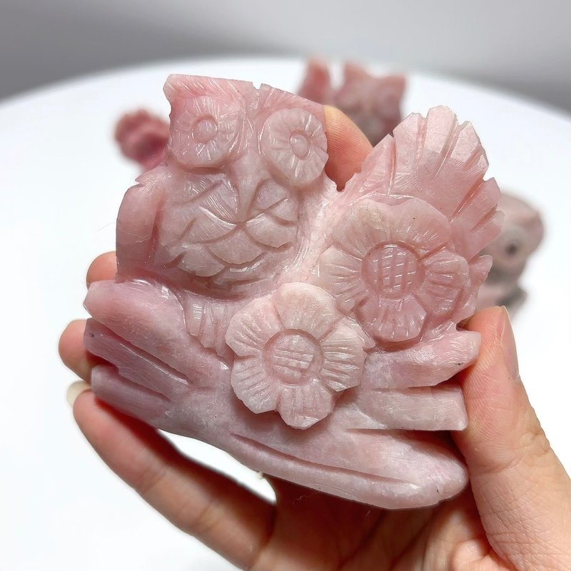 7 Pieces Cute Pink Opal Owl Carving - Wholesale Crystals