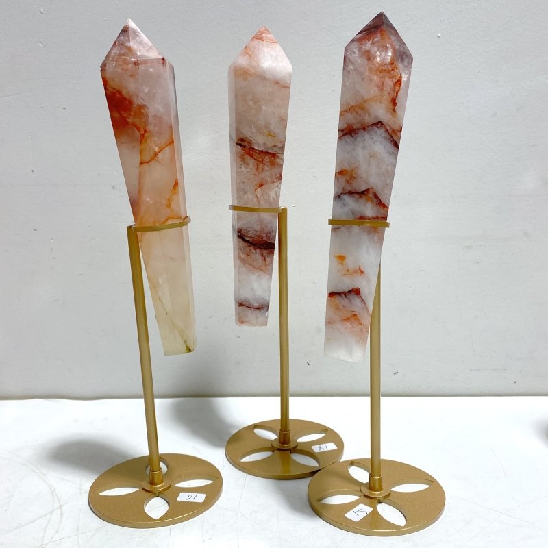 7 Pieces Fire Quartz Point Magic Scepter Wand With Stand - Wholesale Crystals
