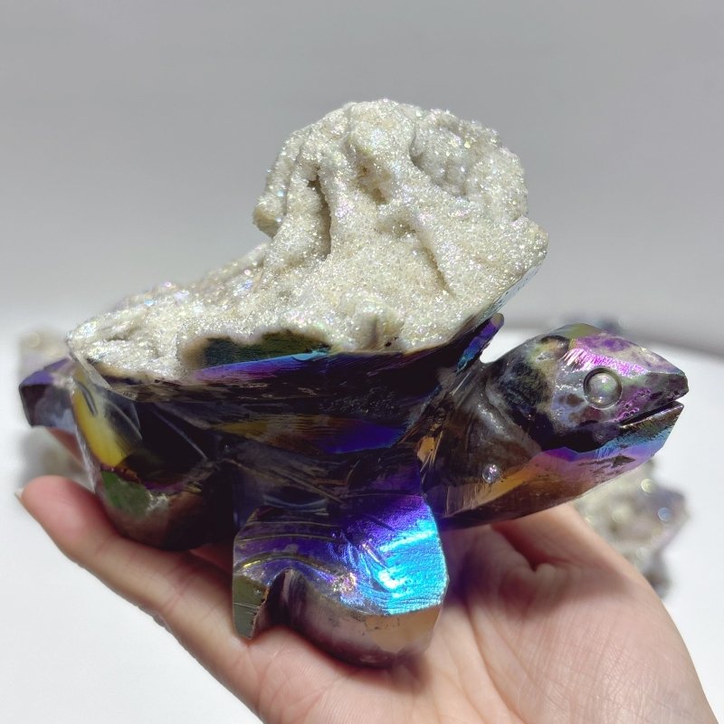 7 Pieces Geode Aura Sphalerite Sea Turtles Carving - Wholesale Crystals