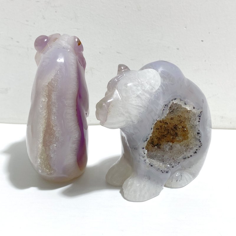 7 Pieces Geode Druzy Agate Bear Carving - Wholesale Crystals