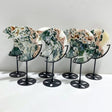 7 Pieces Large Druzy Green & Pink Moss Agate Moon With Stand -Wholesale Crystals