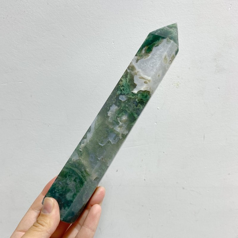 7 Pieces Large Green Moss Agate Points -Wholesale Crystals