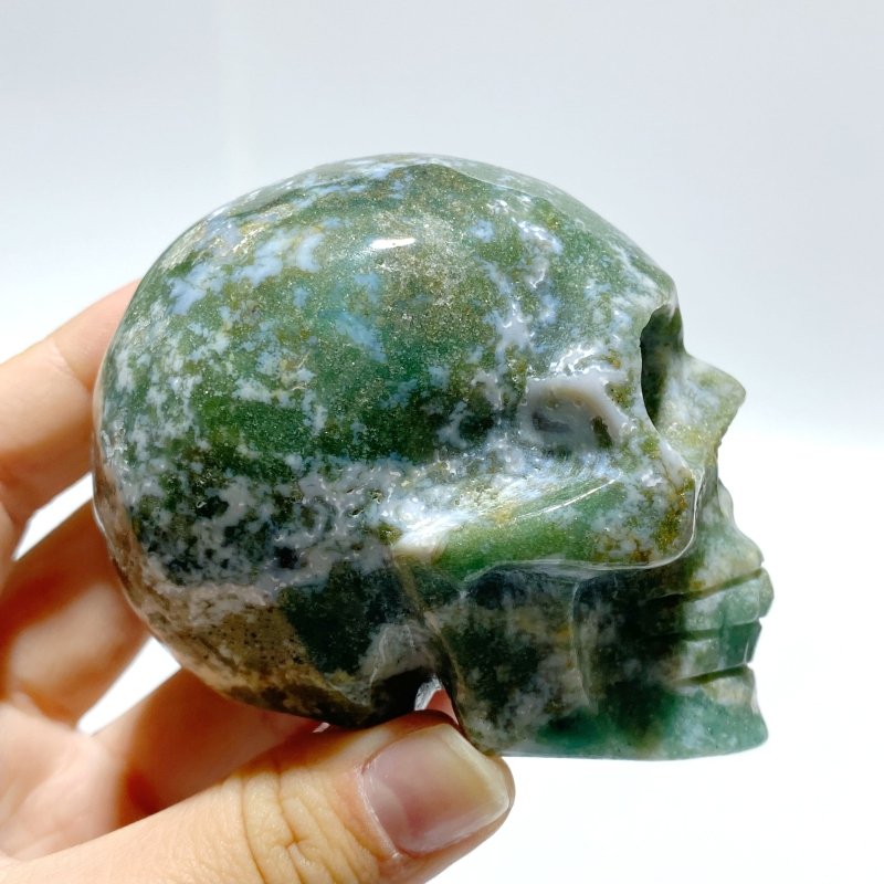 7 Pieces Moss Agate Skull Carving - Wholesale Crystals