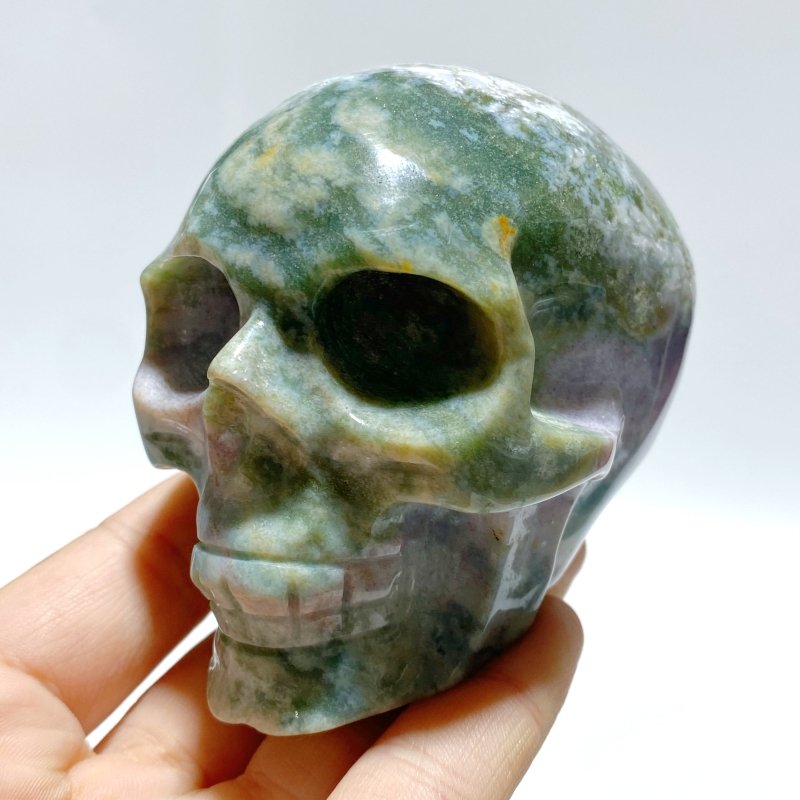 7 Pieces Moss Agate Skull Carving - Wholesale Crystals
