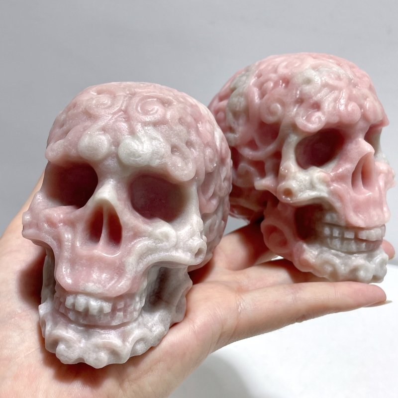 7 Pieces Pink Opal Skull Carving - Wholesale Crystals