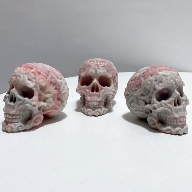 7 Pieces Pink Opal Skull Carving - Wholesale Crystals