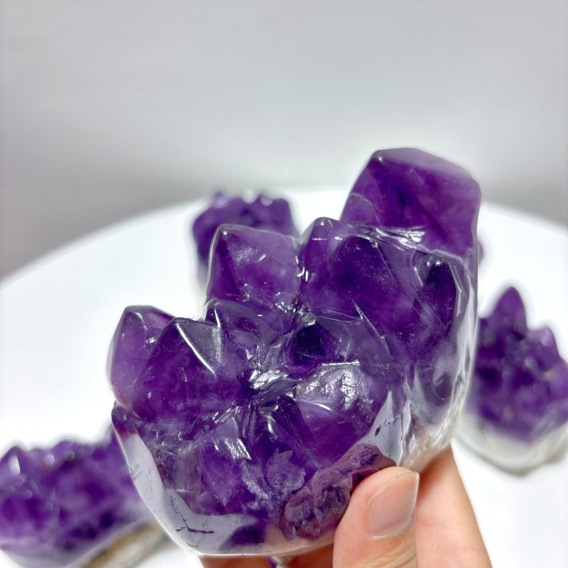 7 Pieces Polished Large Amethyst Teeth Cluster Groot Carving - Wholesale Crystals