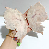 Pink Agate Butterfly Wing Carving With Stand