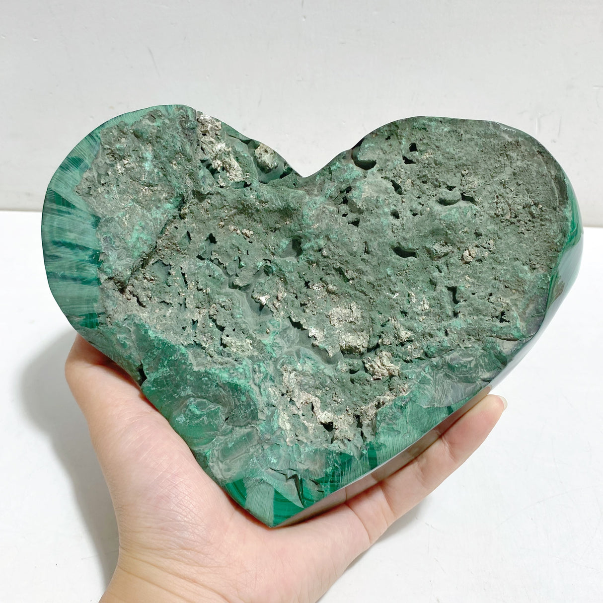 Large Malachite Heart Raw Bottom