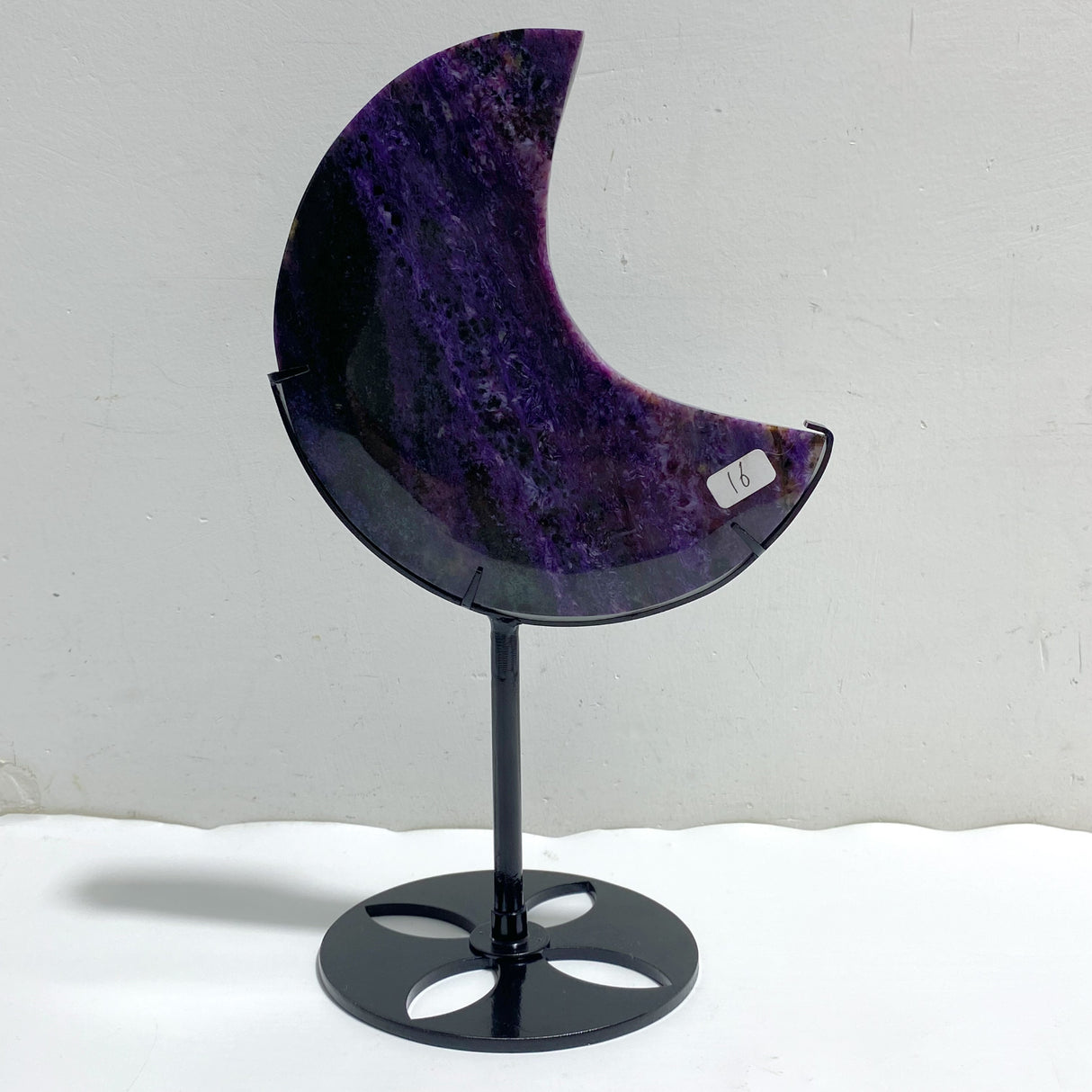 Large Charoite Moon Carving With Stand #16