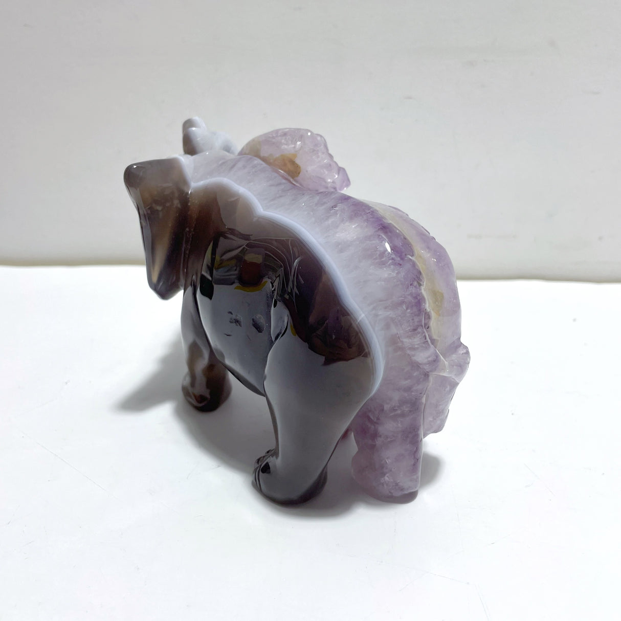 Unique Geode Amethyst Mixed Agate Druzy Elephant Animal Carving #A03