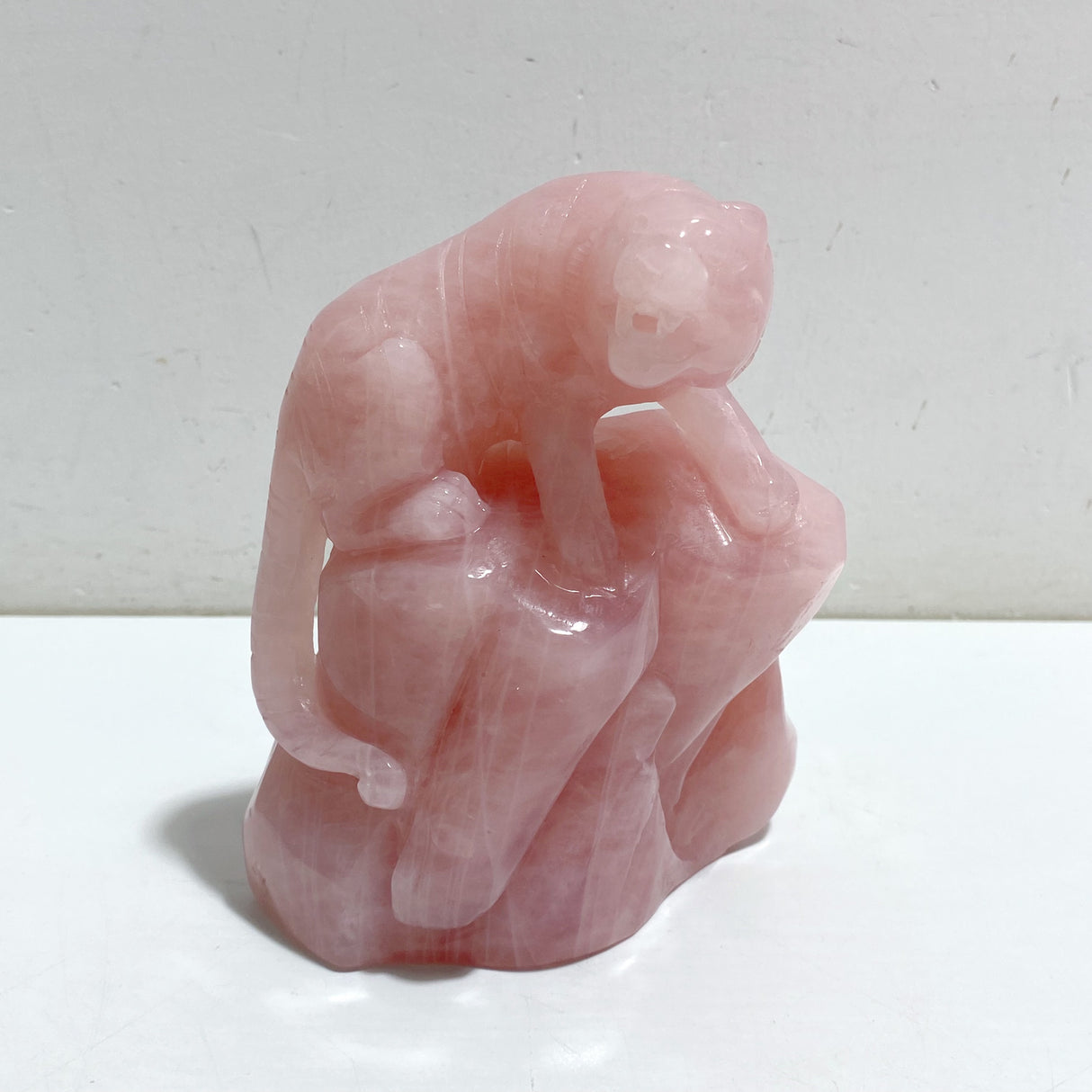 Beautiful Rose Quartz Leopard Carving