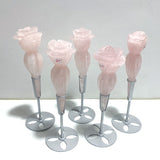 5 Pieces Rose Quartz Flower Carving With Stand
