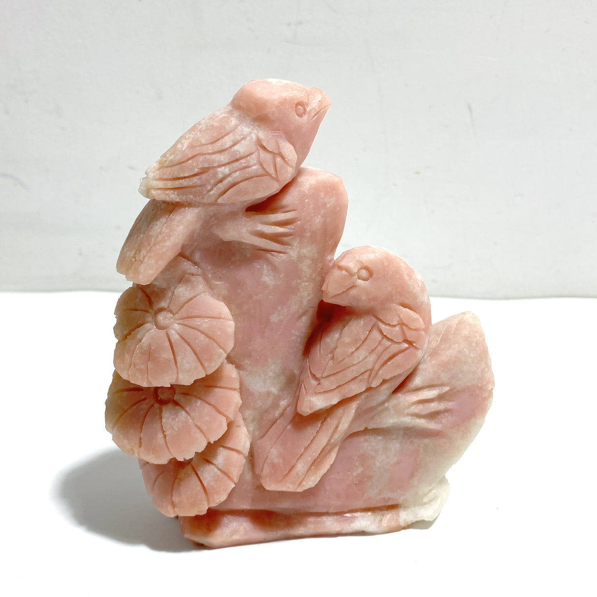 2 Pieces Cute Pink Opal Bird Carving