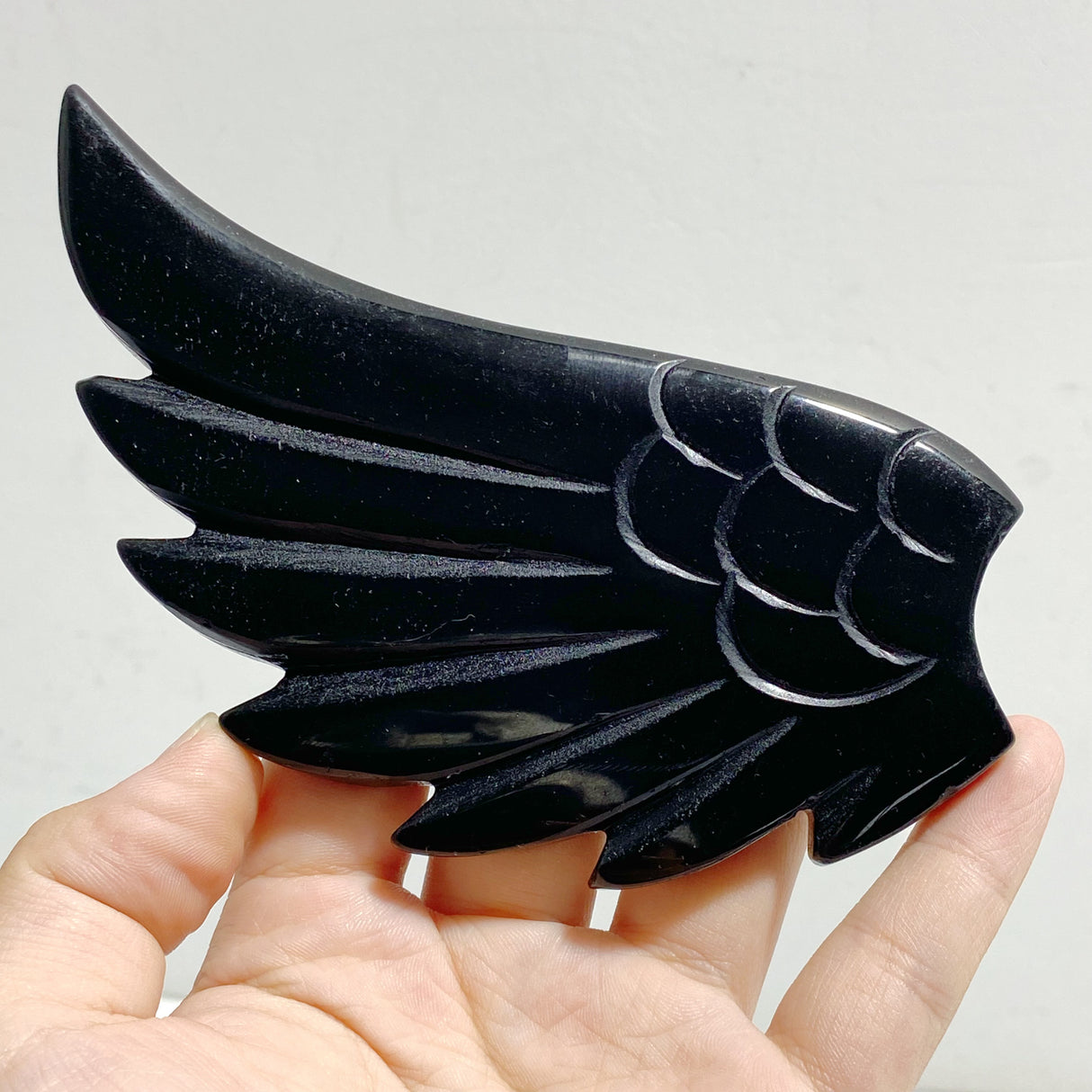 Black Obsidian Heart Wing Carving With Stand