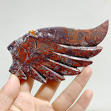 Morocco Agate Heart Wing Carving With Stand
