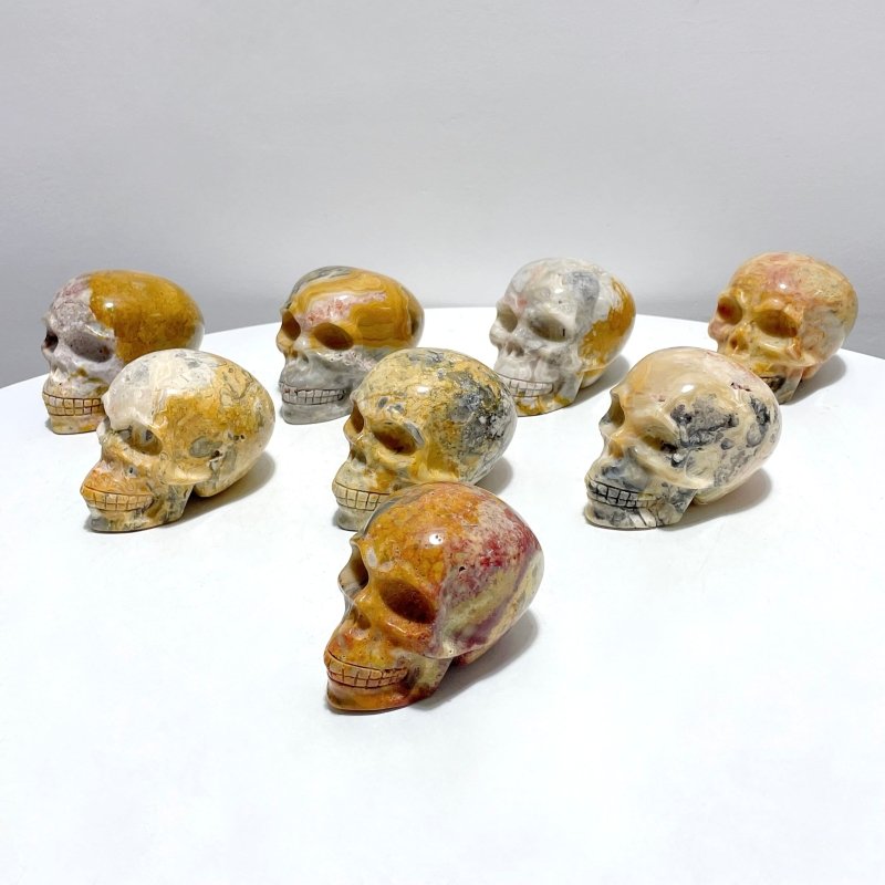 8 Pieces Beautiful Crazy Agate Skull Carving - Wholesale Crystals