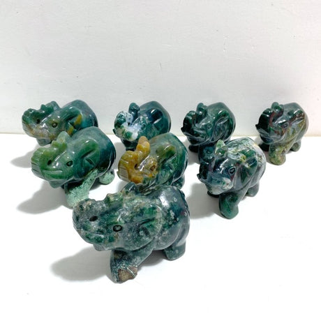8 Pieces Beautiful Moss Agate Elephant Carving - Wholesale Crystals