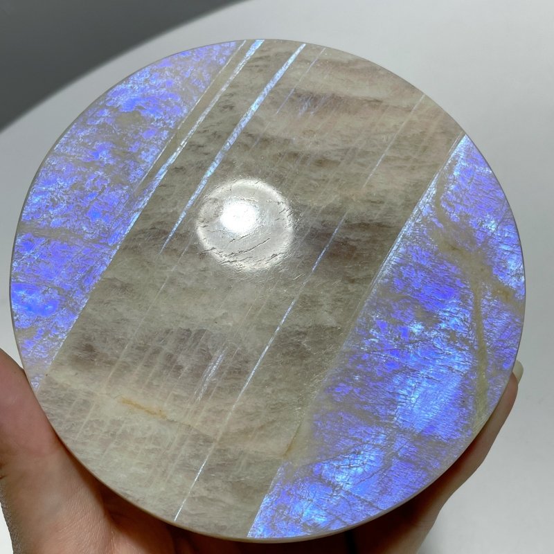 8 Pieces Blue Moonstone Round Plate Home Decoration With Plastic Base - Wholesale Crystals