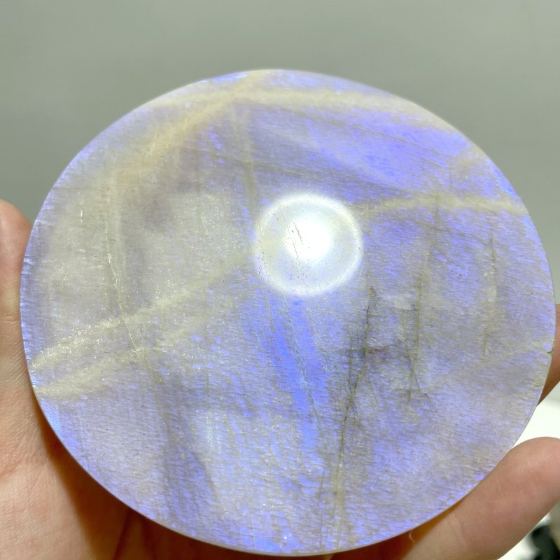 8 Pieces Blue Moonstone Round Plate Home Decoration With Plastic Base - Wholesale Crystals