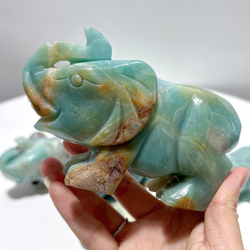 8 Pieces Caribbean Calcite Elephant Carving - Wholesale Crystals