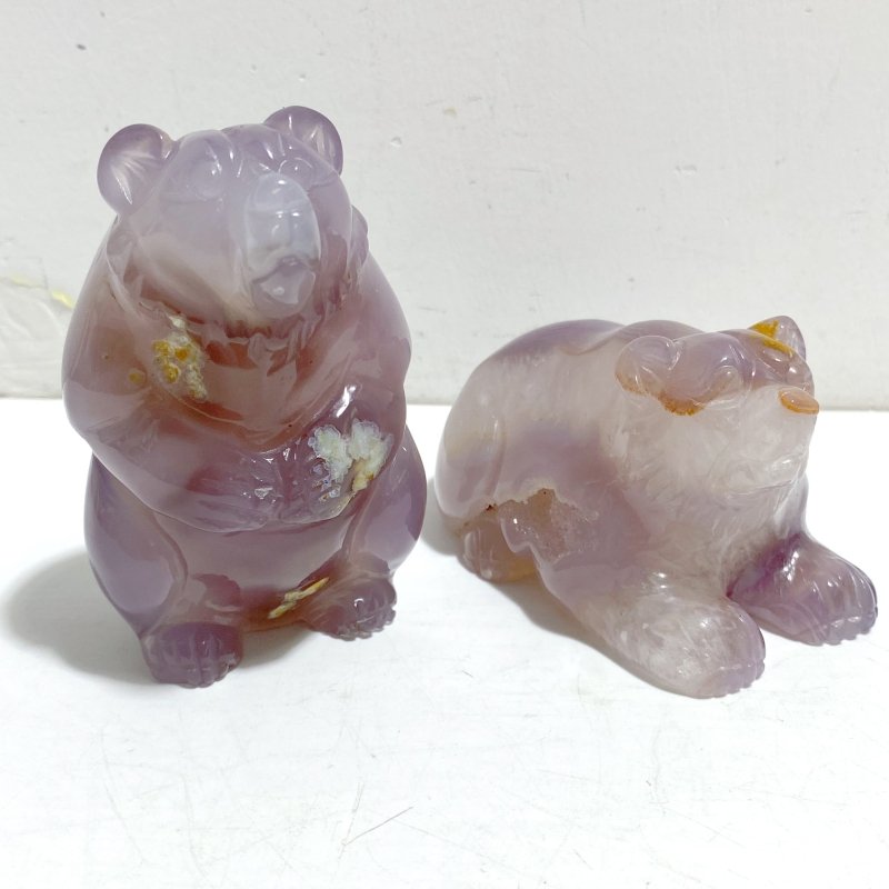 8 Pieces Geode Druzy Agate Bear Carving - Wholesale Crystals