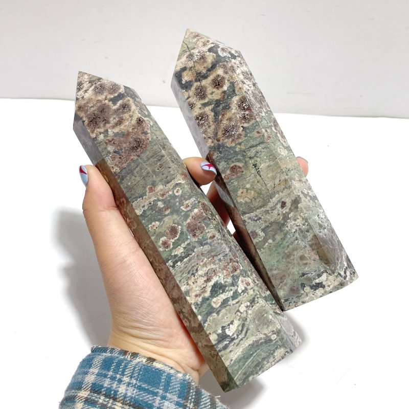 8 Pieces Green Sakura Flower Agate Point - Wholesale Crystals