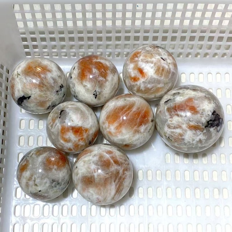 8 Pieces High Quality Sunstone Spheres - Wholesale Crystals