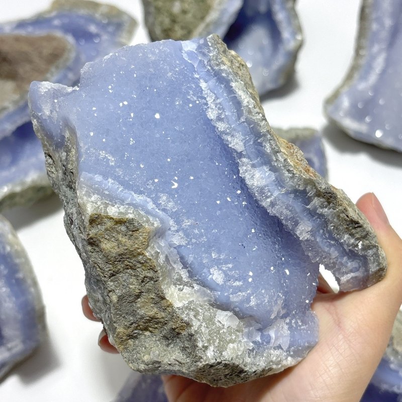 8 Pieces Large Blue Chalcedony Druzy Geode - Wholesale Crystals