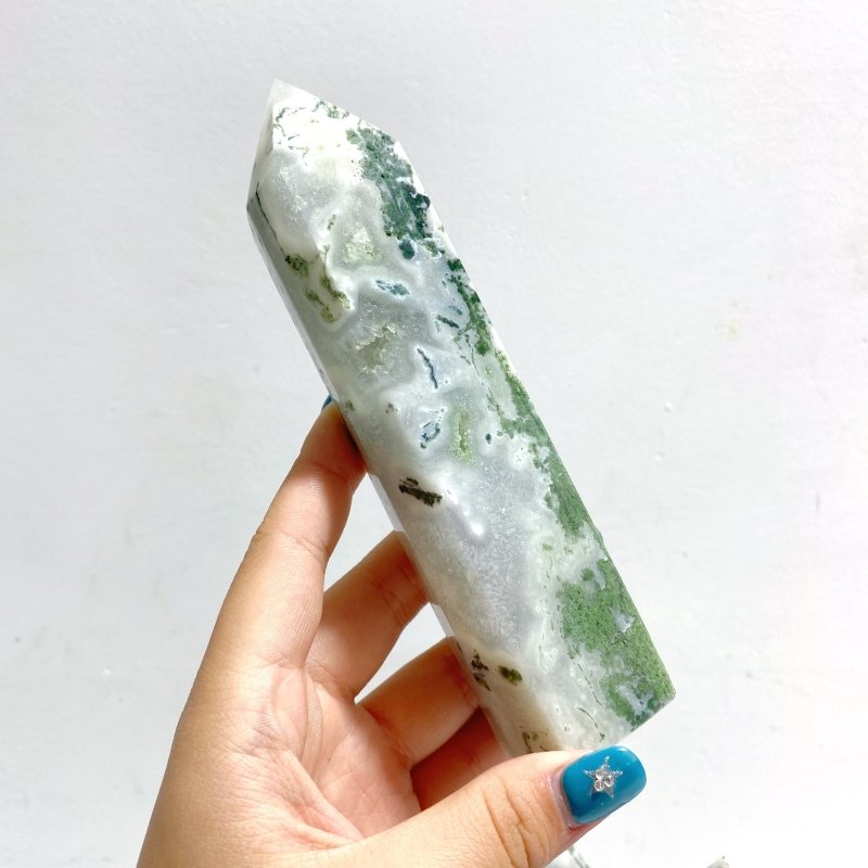 8 Pieces Large Geode White Moss Agate Point - Wholesale Crystals
