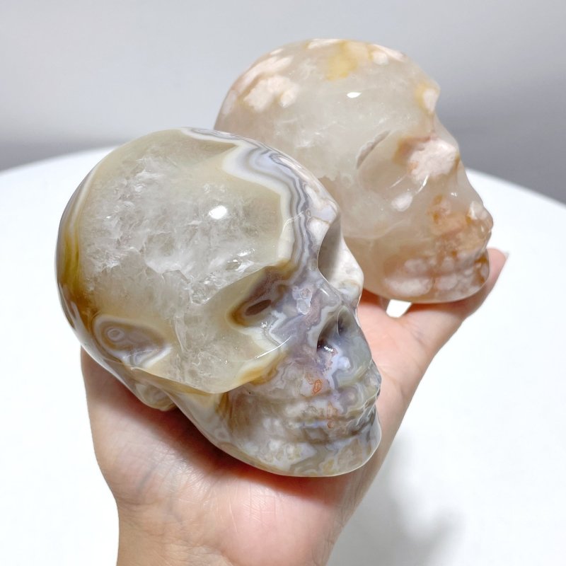 8 Pieces Large Sakura Agate Skull Carving - Wholesale Crystals