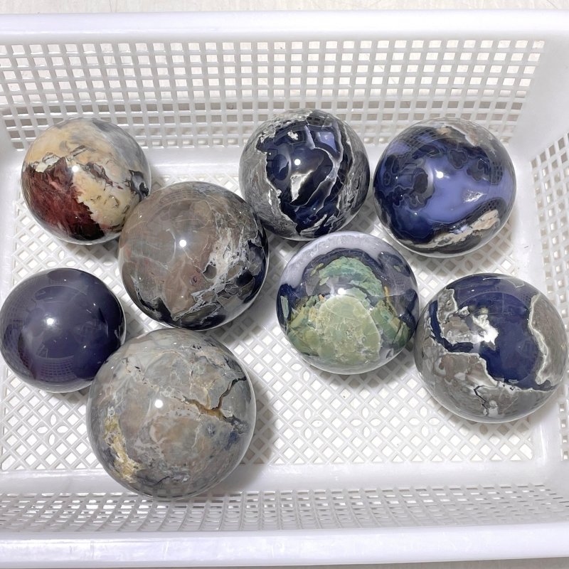 8 Pieces Large Volcano Agate Spheres (UV Reactive) - Wholesale Crystals