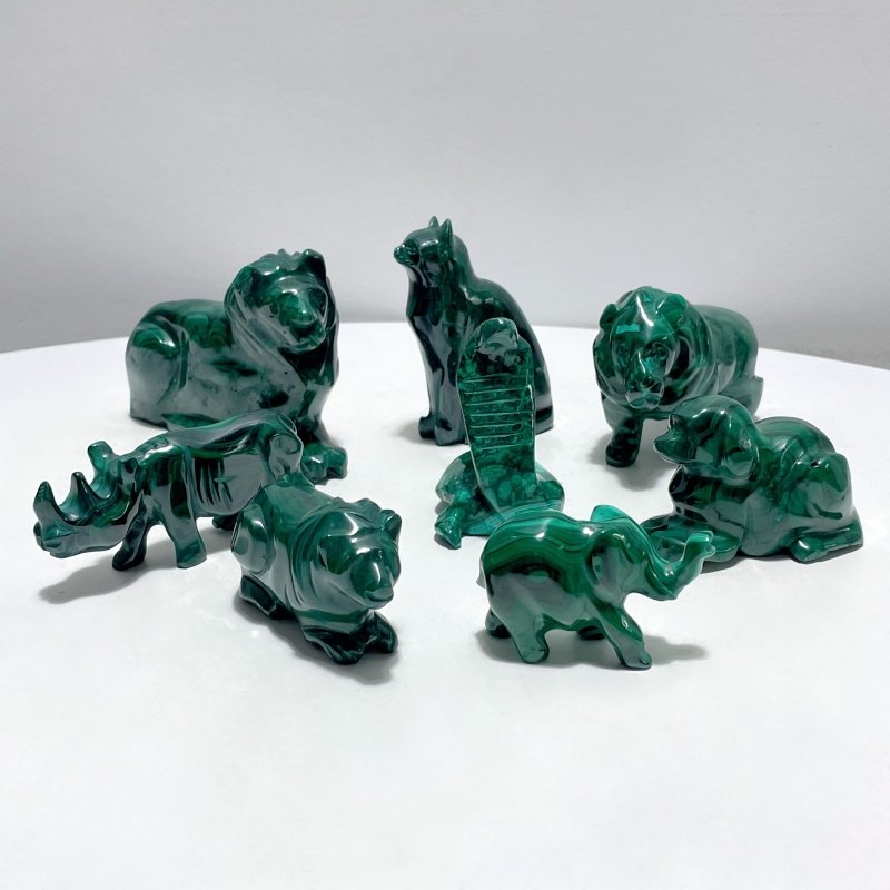 8 Pieces Malachite Animals Carving - Wholesale Crystals