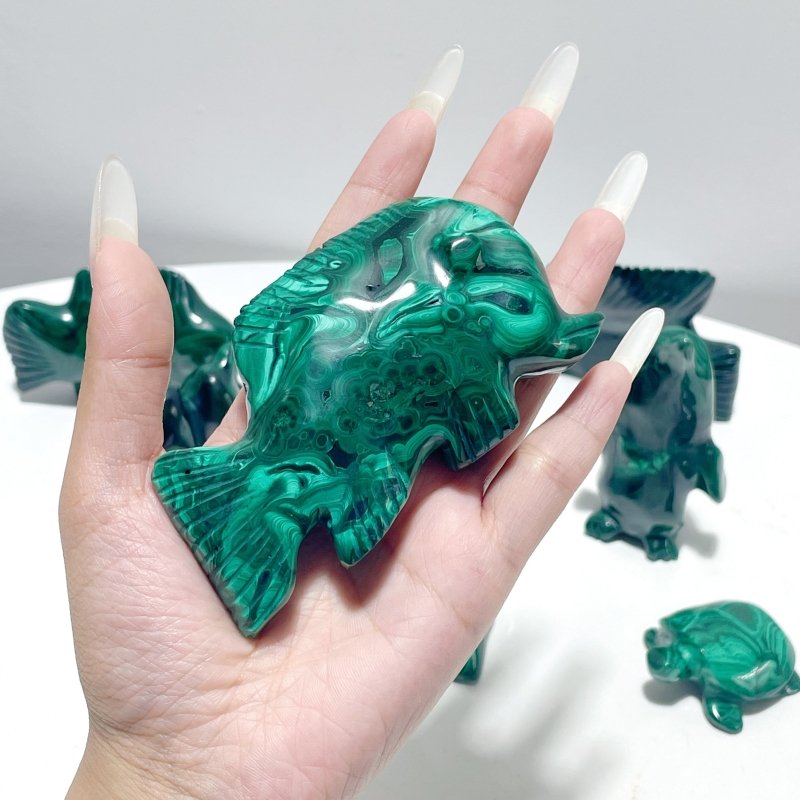 8 Pieces Malachite Sea Animals Carving - Wholesale Crystals