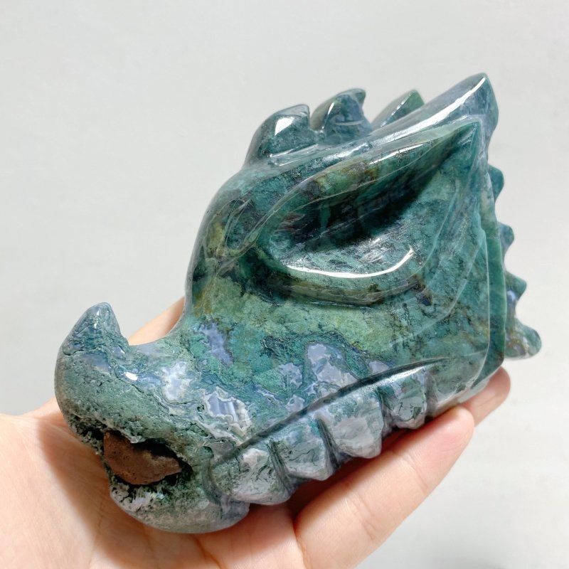 8 Pieces Moss Agate Dragon Head Carving Closeout -Wholesale Crystals
