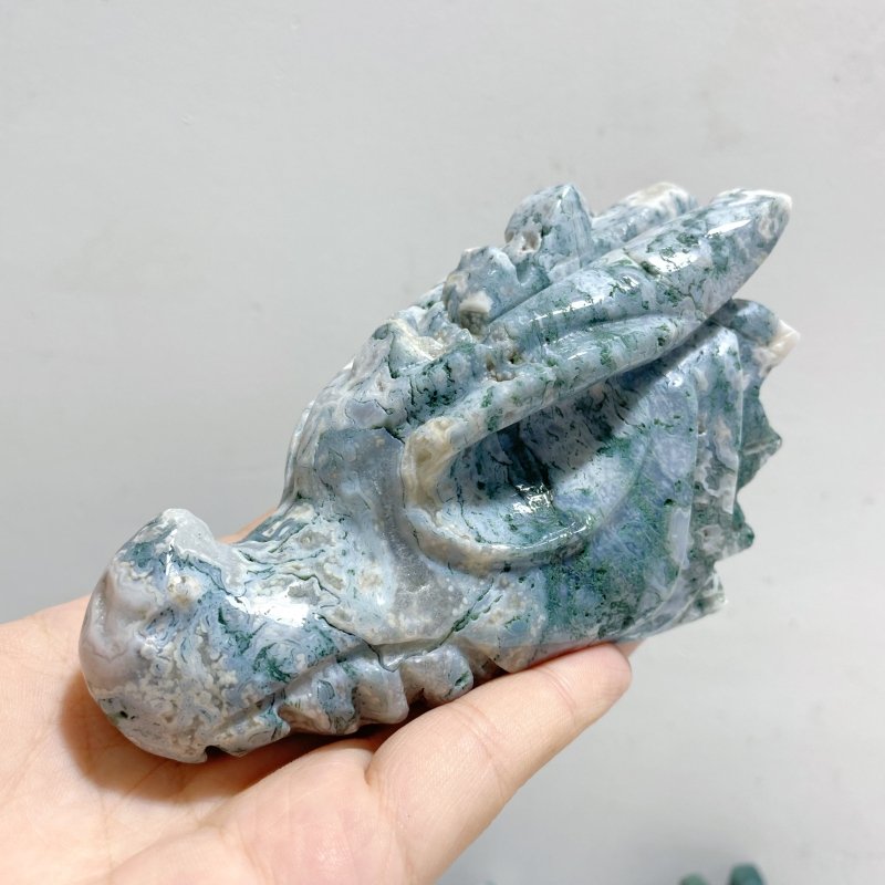8 Pieces Moss Agate Dragon Head Carving Closeout -Wholesale Crystals