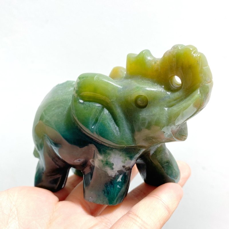 8 Pieces Moss Agate Elephant Carving - Wholesale Crystals