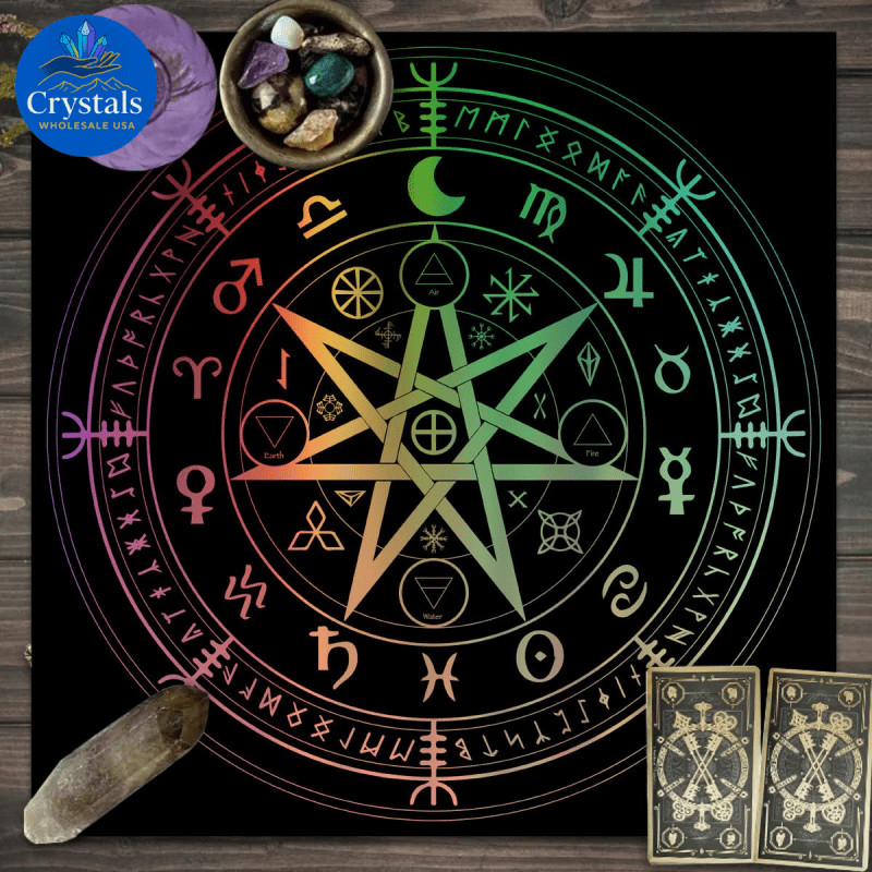 8 Vintage Rune Pentagram Tarot Tablecloth - Wholesale Crystals