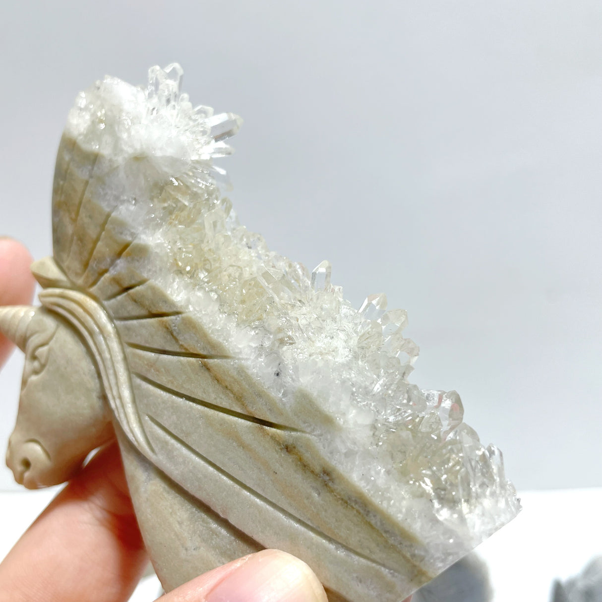 4 Pieces Clear Quartz Cluster Unicorn Carving