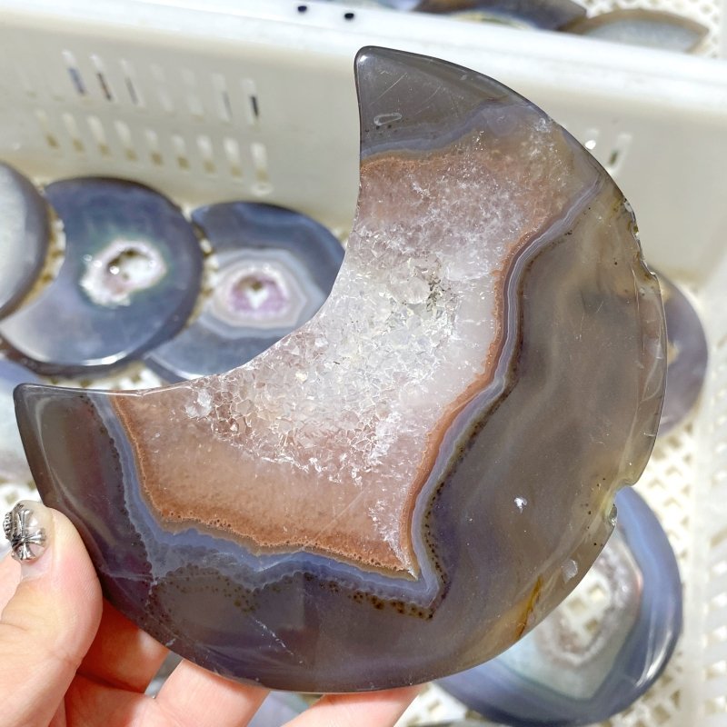 81 Pieces Large Geode Druzy Agate Moon Carving (Sea Freight Only) -Wholesale Crystals